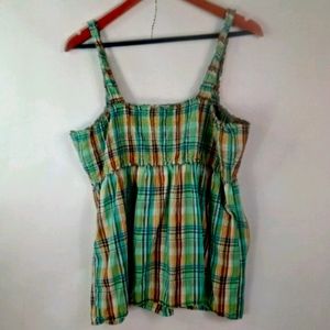 Motherhood L Green Plaid Babydoll Maternity Top